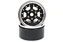 Two 1.9-inch RC beadlock rims with a black carbon fiber-style six-spoke face and silver outer rings, stacked vertically against a white background.