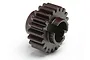 A dark brown 20-tooth heavy-duty pinion gear for an RC car, shown from a three-quarter angle on a white background.