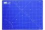 A blue A2 size self-healing cutting mat by Scale Modellers Supply, featuring white grid lines, angle markings, and measurement scales.