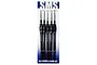 A five-piece synthetic brush set by Scale Modellers Supply, featuring black handles and yellow bristles, displayed on a branded backing card.