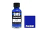 A 30ml bottle of Scale Modellers Supply Premium Blue acrylic lacquer paint with a black cap, next to a blue color swatch labeled PL04 BLUE.