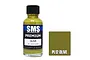 A 30ml bottle of Scale Modellers Supply Premium Olive acrylic lacquer paint next to a square color swatch labeled PL12 OLIVE.