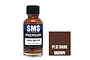 A 30ml bottle of SMS Premium Dark Brown acrylic lacquer paint next to a dark brown color swatch.