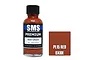 A 30ml bottle of Scale Modellers Supply Premium Red Oxide acrylic lacquer paint next to a red oxide color swatch.