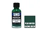 A 30ml bottle of SMS Premium British Racing Green acrylic lacquer paint next to a color swatch box labeled PL50 British Racing Green.