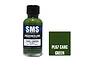 A 30ml bottle of Scale Modellers Supply Premium Carc Green paint with a green paint swatch sample next to it.