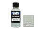 A 30ml bottle of SMS Premium Mig Radome Grey acrylic lacquer paint with a black cap, next to a square color swatch labeled PL80 Mig Radome Grey.