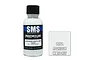 A 30ml bottle of SMS Premium Aggressor White Grey paint with a black cap, next to a white square swatch labeled PL104 Aggressor White Grey.