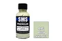 A 30ml bottle of SMS Premium British Silver Grey acrylic lacquer paint with a black cap, shown next to a color swatch square labeled PL143.