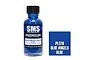 A 30ml bottle of SMS Premium Blue Angels Blue acrylic lacquer paint next to a blue color swatch square labeled PL174.