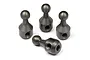 Four grey metal sway bar balls for RC vehicles arranged on a white background.