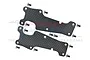 Two GPM Racing carbon fibre front suspension arm covers with included mounting screws on a white background.