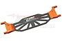GPM Racing orange aluminium and carbon fibre battery cover for RC cars, featuring a central carbon plate with orange metal ends.