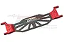 GPM Racing red aluminium and carbon fibre battery cover for RC cars, featuring a central carbon plate with red metal ends.