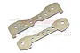 Two flat, silver-coloured stainless steel RC bulkhead tie bars with multiple mounting holes and laser-etched markings.