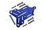 A blue anodized aluminium front skid plate for an RC car, branded GPM, with several included mounting screws on a white background.