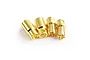Four gold-plated 8.0mm bullet connectors, consisting of two male and two female pieces, arranged on a white background.