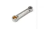 A silver metal connecting rod for an RC nitro engine, featuring a bronze-coloured bushing in one end.