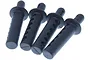 Four black plastic RC car body posts arranged in a row against a white background.
