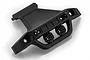 A black plastic front bumper for an HSP RC car, featuring integrated light buckets with protective grilles.