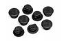 Eight small black rubber caps for HPI Baja RC vehicles arranged on a white background.