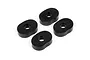 Four black rubber spur gear damper bushings for HPI RC cars arranged on a white background.