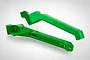 Two green anodized aluminium rear chassis braces by GPM Racing, shown from an angled perspective against a white background.