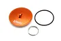 An orange anodized aluminium air filter maintenance cap for HPI Baja RC cars, including a black O-ring and a metal split ring.