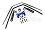 GPM Racing blue aluminium sway bar set including metal bars, plastic links, and mounting hardware on a white background.