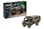 Revell 1/35 scale Unimog 2T Milgl model kit box next to a fully assembled and painted model of the military truck.