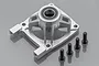 A silver aluminium Rovan clutch bracket for 5IVE-T RC cars, featuring a pre-installed rubber shielded bearing and four black mounting screws.