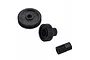 Three black plastic RC transmission gears of varying sizes arranged on a white background.