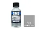 A 30ml bottle of SMS Metallic Stainless Steel acrylic lacquer paint next to a grey colour swatch labeled PMT05 Stainless Steel.