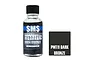 A 30ml bottle of SMS Metallic Dark Bronze acrylic lacquer paint next to a dark bronze colour swatch labeled PMT11.