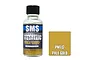 A 30ml bottle of SMS Metallic Pale Gold acrylic lacquer paint next to a gold-coloured square swatch labeled PMT12 PALE GOLD.