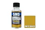 A 30ml bottle of Scale Modellers Supply Metallic Brass paint next to a square color swatch labeled PMT13 BRASS.