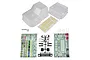An unpainted clear polycarbonate RC truck body shell for the Element RC Sendero, including window masks, decal sheets, plastic detail parts, and hardware.
