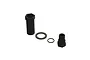 ARRMA black aluminium servo saver hub set components including a threaded sleeve, a smaller threaded insert, and two black washers.