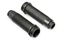 Two dark grey threaded aluminium shock bodies for an RC car, shown against a plain white background.