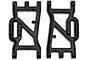 Two black RPM front suspension arms for Team Associated RC vehicles, shown from a top-down perspective on a white background.