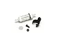 Kyosho fuel tank filter kit including a silver metal fuel filter, black plastic mounting clip, small screw, nut, and a circular metal mesh filter disc.
