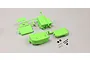 Kyosho MP9 battery and receiver box set in bright green plastic, including mounting hardware and clips.