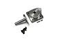 Kyosho RC engine back plate set including a metal back plate, shaft, screws, spring, and pin on a white background.