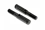 Two black metal front drive axles for HPI Firestorm RC car, featuring threaded ends and a cross-pin hole.