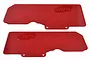 Two red RPM RC rear suspension arm mud guards for ARRMA 6S vehicles, shown against a white background.