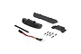 Axial SCX24 B-17 Betty bumper set including front and rear bumpers, LED light harness, mounting brackets, and small screws on a white background.