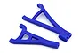 Two blue heavy-duty suspension arms for a Traxxas E-Revo 2.0 RC car, shown against a plain white background.