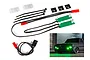 Traxxas green LED light set including circuit boards, wiring, zip ties, and mounting hardware, with an inset photo of an RC truck with green headlights.