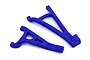 Two blue Traxxas E-Revo 2.0 heavy-duty suspension arms shown from different angles on a white background.