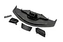 Traxxas Toyota GT4 Grille Set including a large black plastic bumper insert, three smaller textured grille pieces, and six small mounting screws.